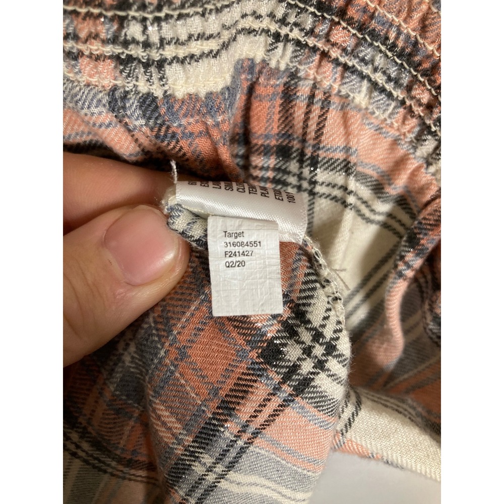 Rustic Cottagecore Universal Thread Women L Pink Plaid Smocked Metallic Blouse - Picture 3 of 9
